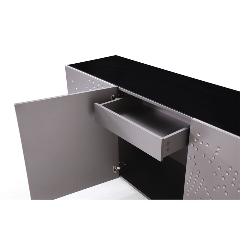 Pemberly Row 3-Door Wood Veneer Buffet in Gray Finish with Adjustable Shelves