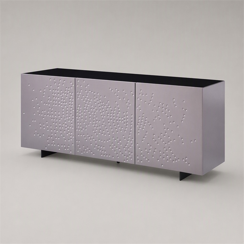 Pemberly Row 3-Door Wood Veneer Buffet in Gray Finish with Adjustable Shelves