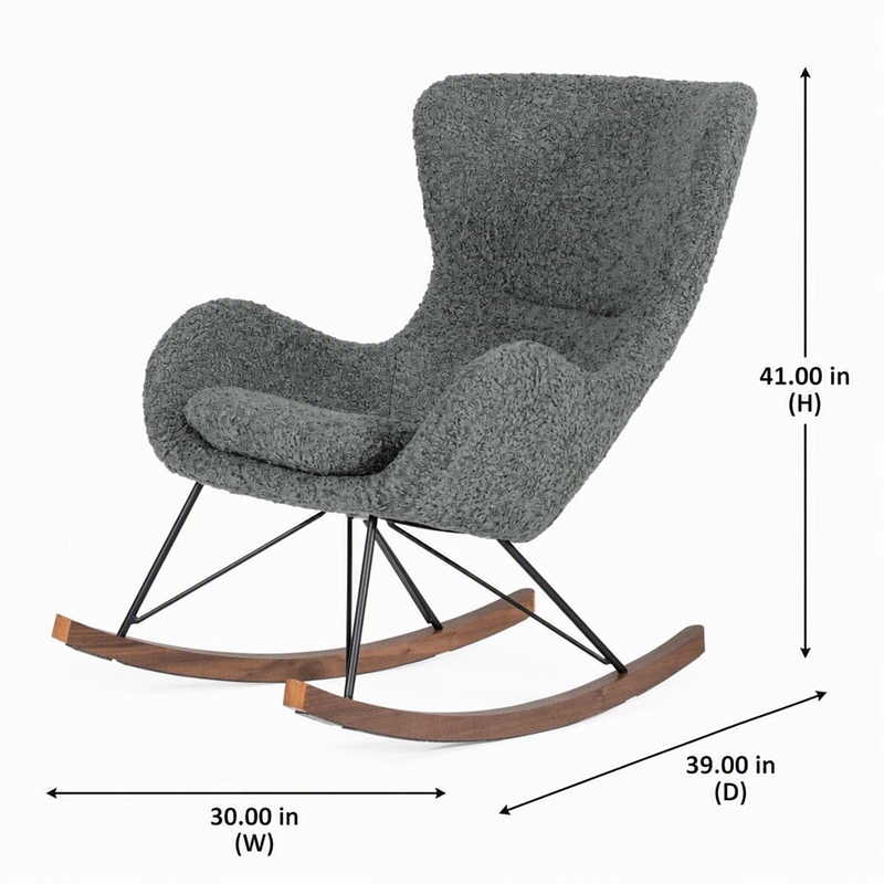 Pemberly Row Modern Fabric Rocking Chair with Walnut Rails in Gray