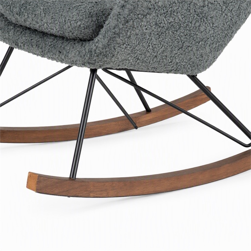 Pemberly Row Modern Fabric Rocking Chair with Walnut Rails in Gray