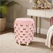 Pemberly Row Pink Velvet Ottoman w/ Gold Metal Details and Woven Accent