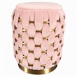 Pemberly Row Pink Velvet Ottoman w/ Gold Metal Details and Woven Accent