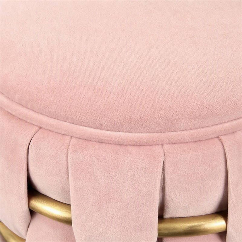 Pemberly Row Pink Velvet Ottoman w/ Gold Metal Details and Woven Accent