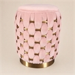 Pemberly Row Pink Velvet Ottoman w/ Gold Metal Details and Woven Accent