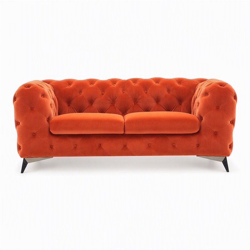 Pemberly Row Orange Velvet Fabric Modern Upholstered Loveseat