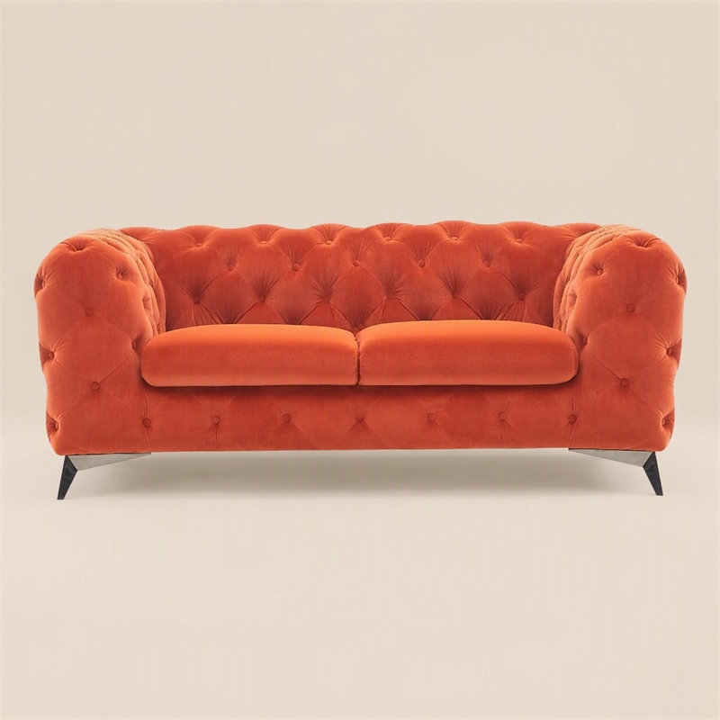 Pemberly Row Orange Velvet Fabric Modern Upholstered Loveseat