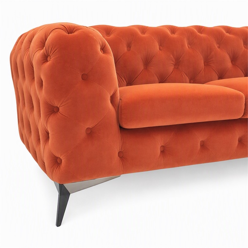 Pemberly Row Orange Velvet Fabric Modern Upholstered Loveseat