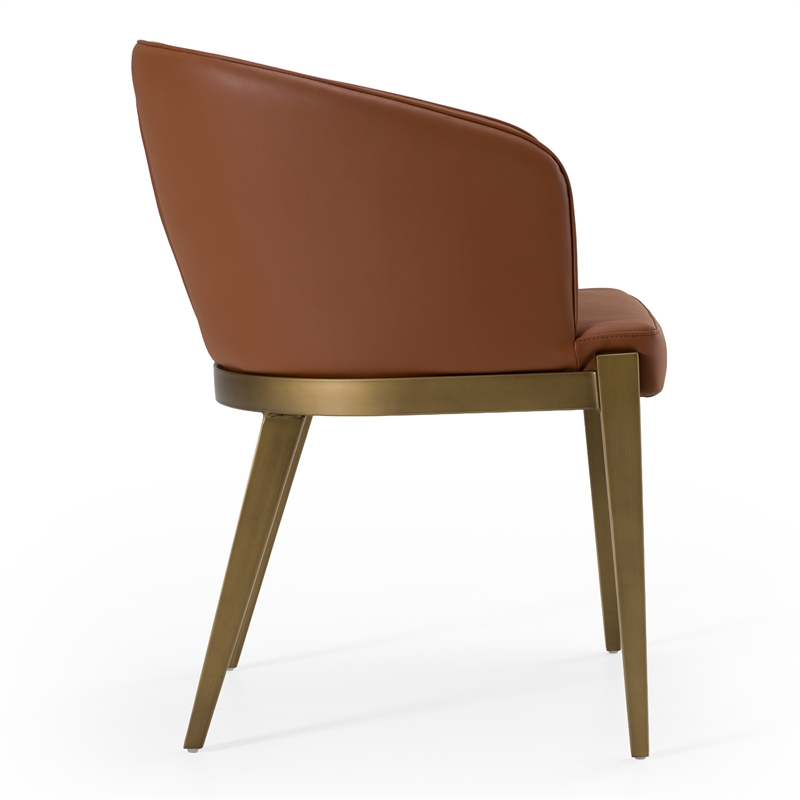 Pemberly Row Modern Brown Vegan Leather Dining Chair in Brass Finish