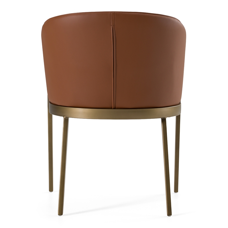 Pemberly Row Modern Brown Vegan Leather Dining Chair in Brass Finish