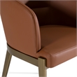 Pemberly Row Modern Brown Vegan Leather Dining Chair in Brass Finish