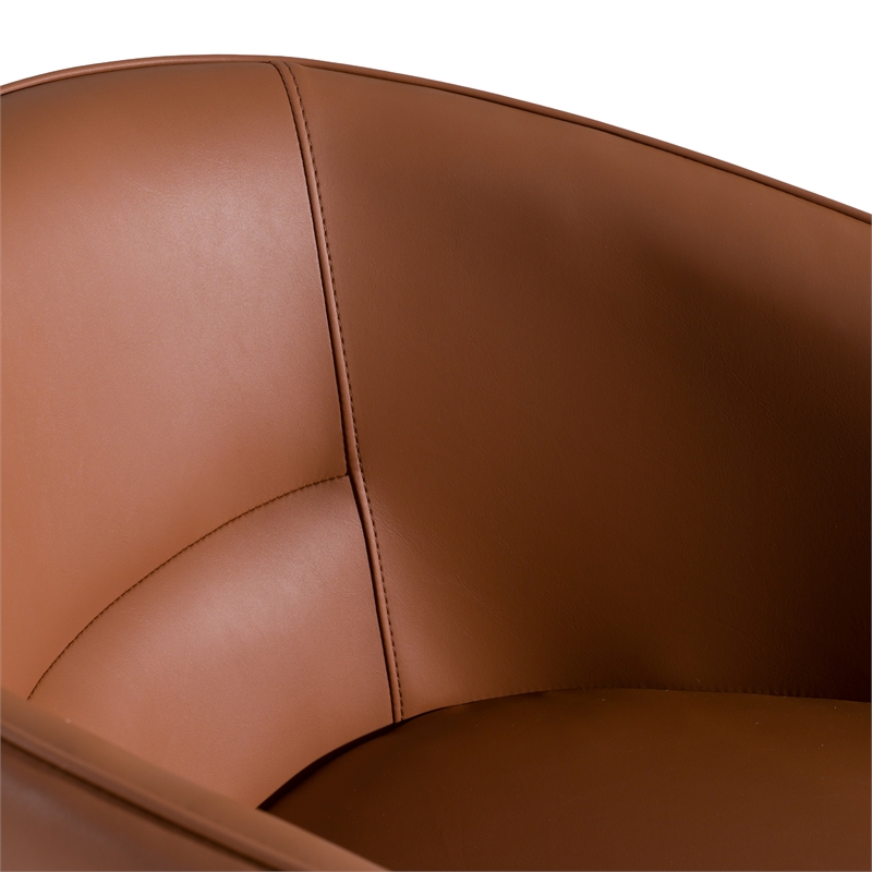 Pemberly Row Modern Brown Vegan Leather Dining Chair in Brass Finish