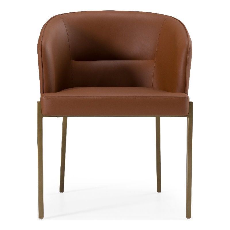 Pemberly Row Modern Brown Vegan Leather Dining Chair in Brass Finish
