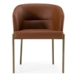 Pemberly Row Modern Brown Vegan Leather Dining Chair in Brass Finish