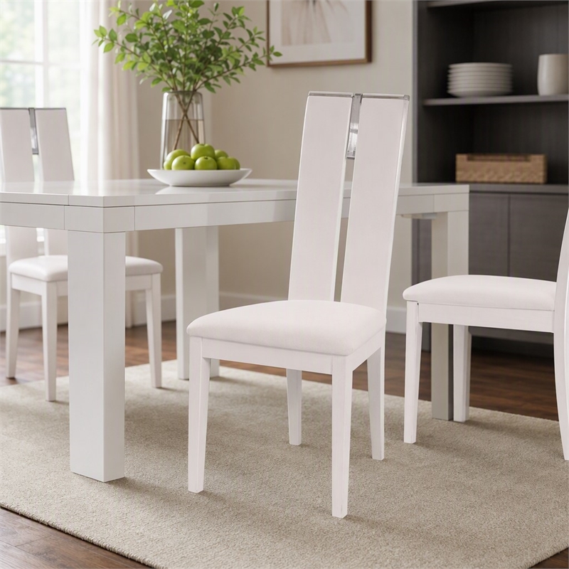 Pemberly Row White Gloss Dining Chairs with Veneer Finish (Set of 2)