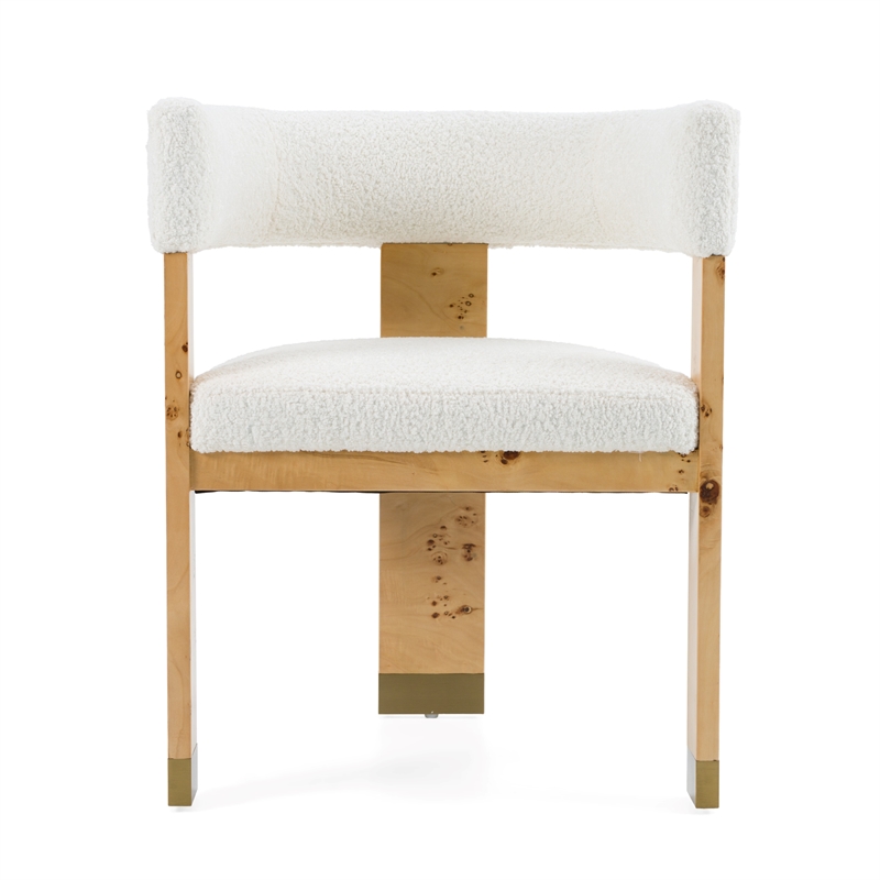 Pemberly Row Cream Upholstered Dining Chair with Burl Wood Veneer
