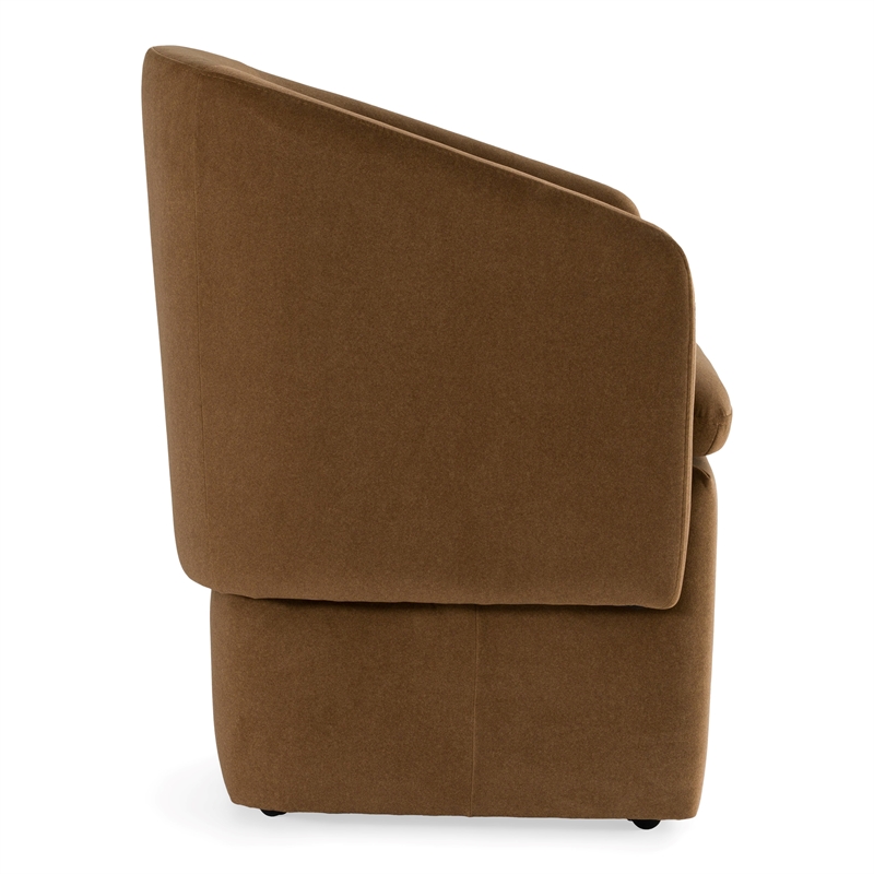 Pemberly Row Brown Dining Chair with Castor Wheels in Fabric Upholstery