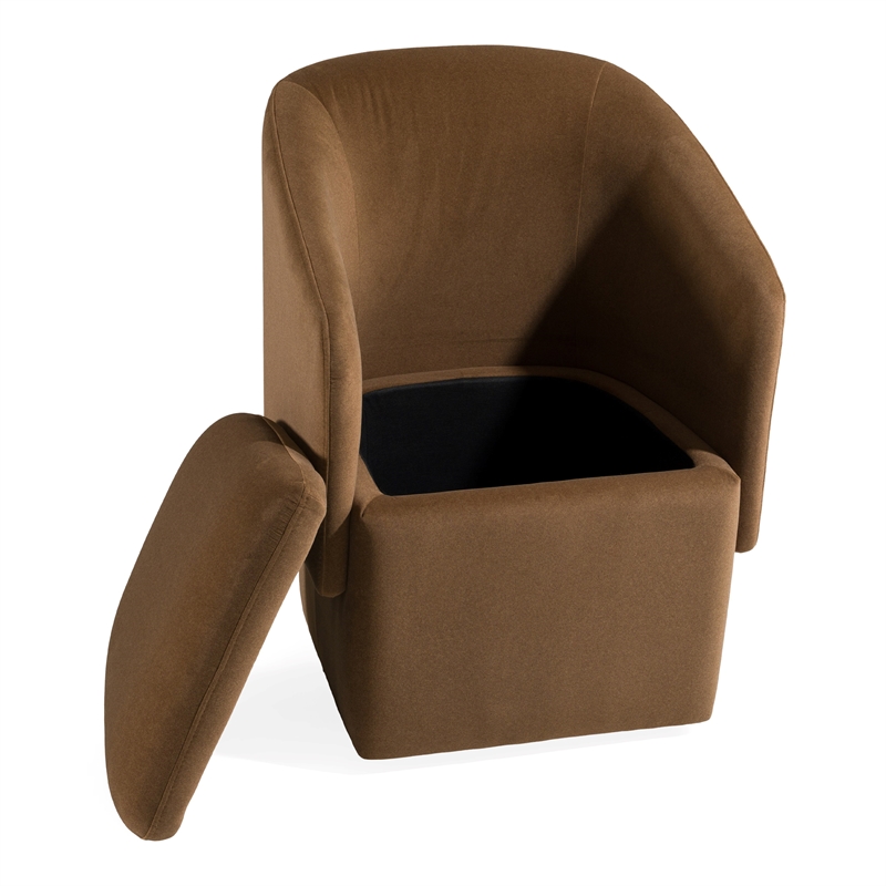 Pemberly Row Brown Dining Chair with Castor Wheels in Fabric Upholstery