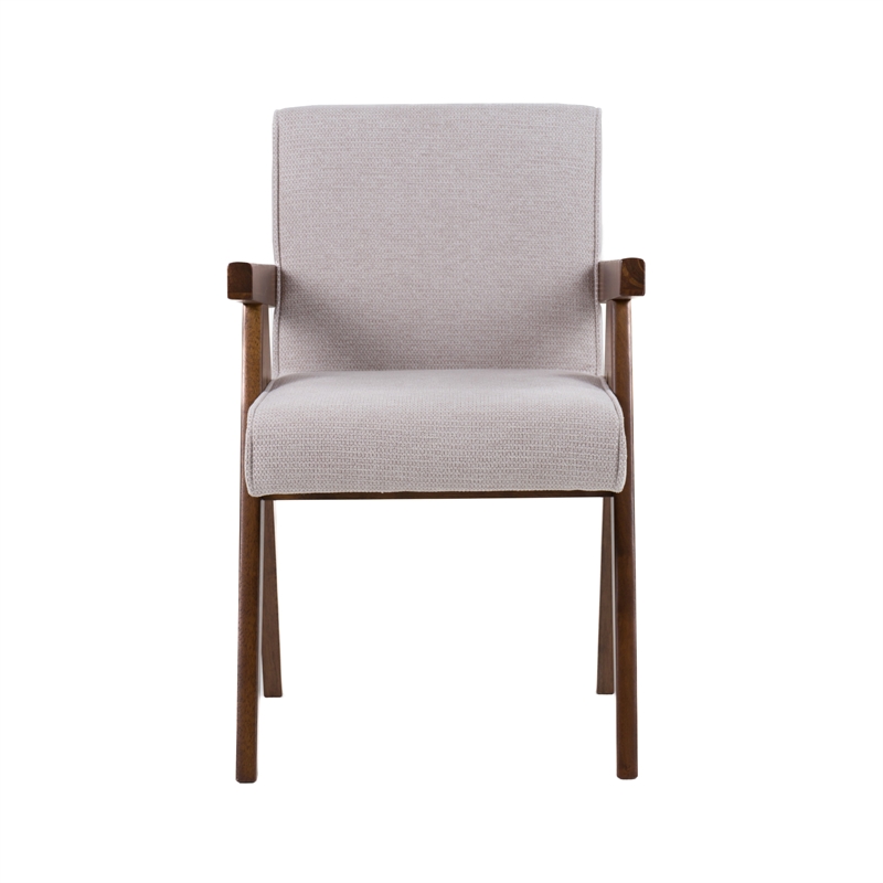 Pemberly Row Modern Beige Fabric and Walnut Dining Chair Set of 2