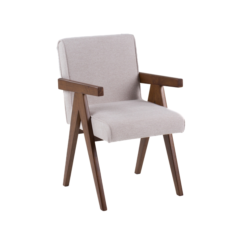 Pemberly Row Modern Beige Fabric and Walnut Dining Chair Set of 2