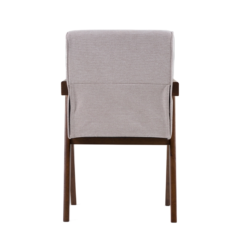 Pemberly Row Modern Beige Fabric and Walnut Dining Chair Set of 2