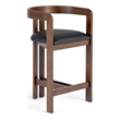 Pemberly Row Modern Black Vegan Leather and Brown Oak Counter Chair