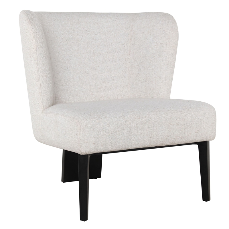 Pemberly Row Modern White Fabric Accent Chair with Black Metal Legs