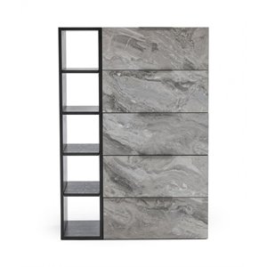 Pemberly Row Modern MDF Faux Marble Bedroom Chest in Gray Wash Finish