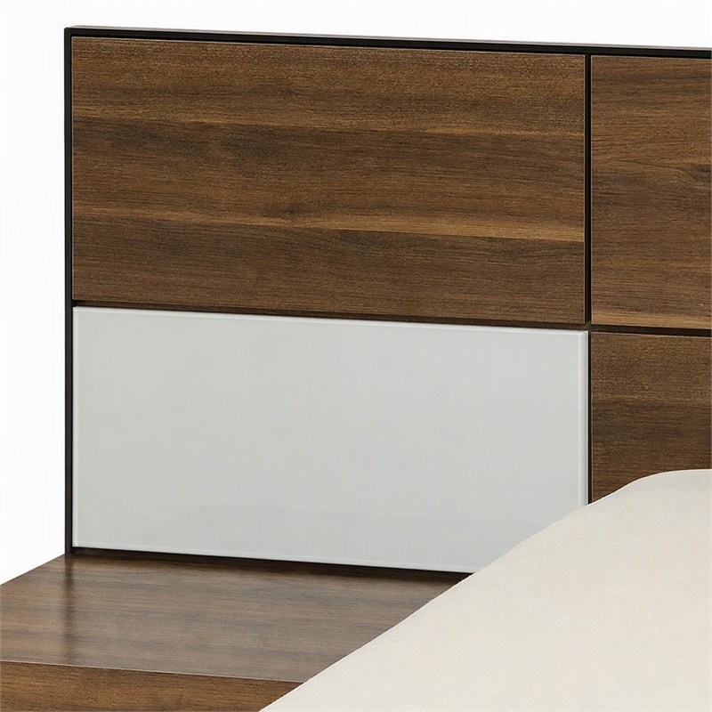 Pemberly Row Modern Eastern King Bed in Wood Finish with Storage and Lighting