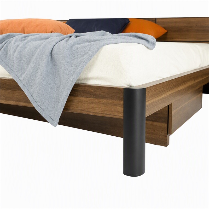 Pemberly Row Modern Eastern King Bed in Wood Finish with Storage and Lighting