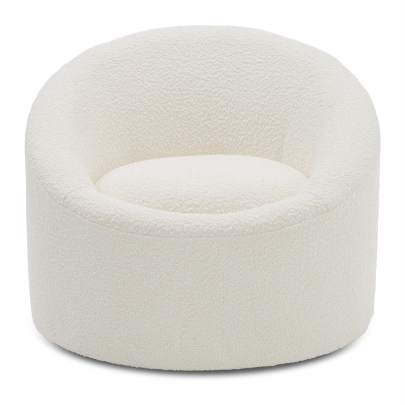 Pemberly Row Glam Polyester Swivel Accent Chair in White with Foam Seat