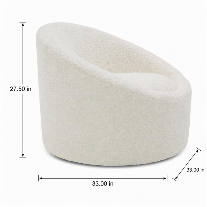Pemberly Row Glam Polyester Swivel Accent Chair in White with Foam Seat