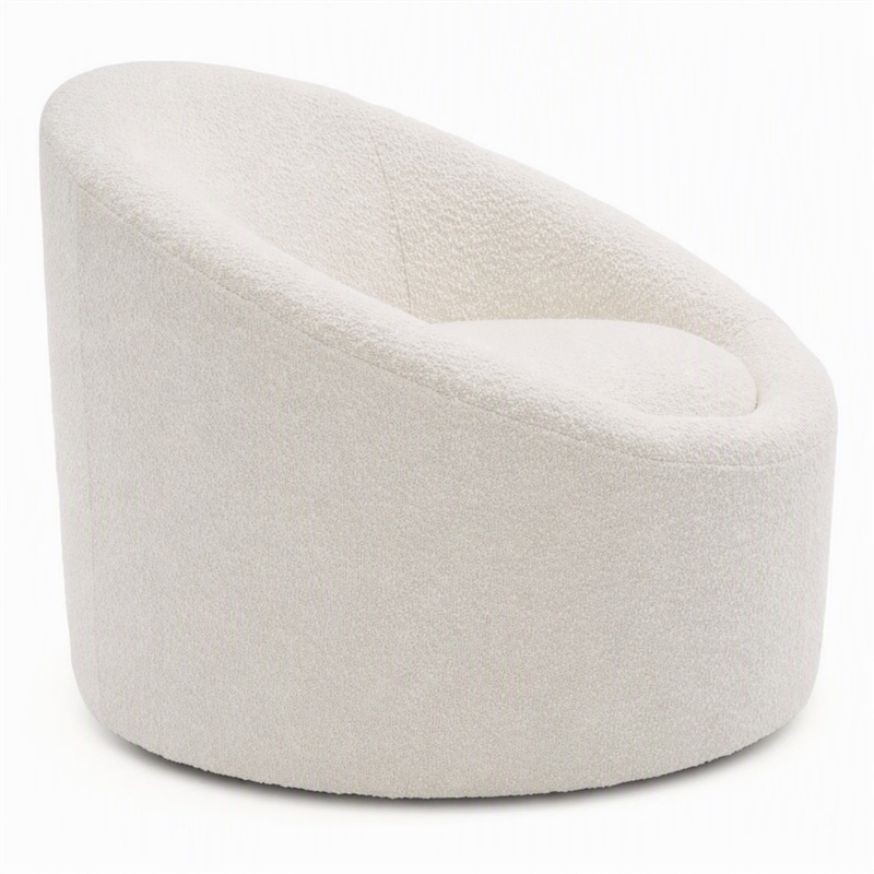 Pemberly Row Glam Polyester Swivel Accent Chair in White with Foam Seat