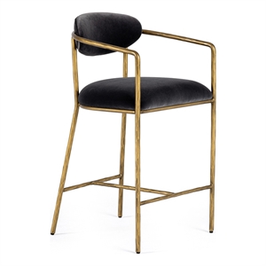 Pemberly Row Modern Counter Chair in Grey Velvet with Brass Frame