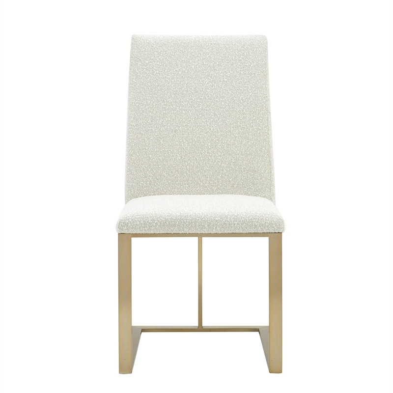 Pemberly Row Fabric Dining Chair with Antique Brass Legs in Off White