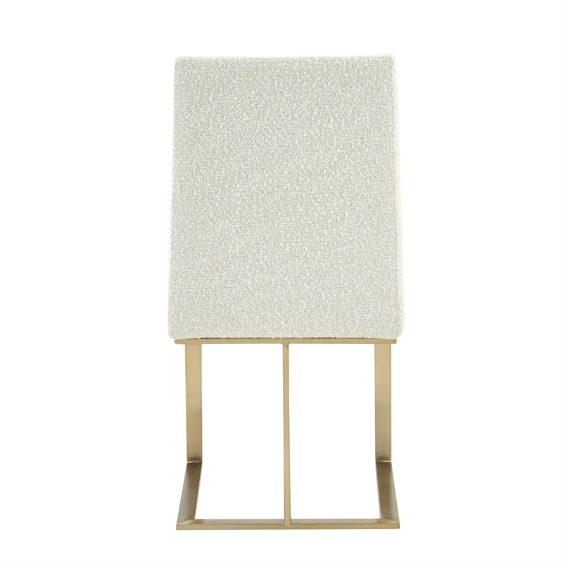 Pemberly Row Fabric Dining Chair with Antique Brass Legs in Off White