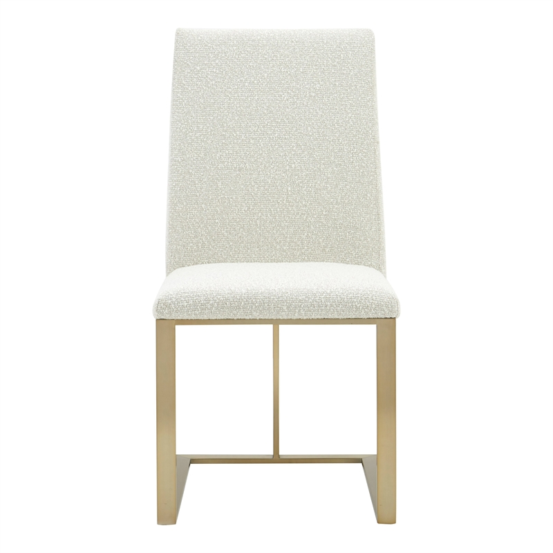 Pemberly Row Fabric Dining Chair with Antique Brass Legs in Off White