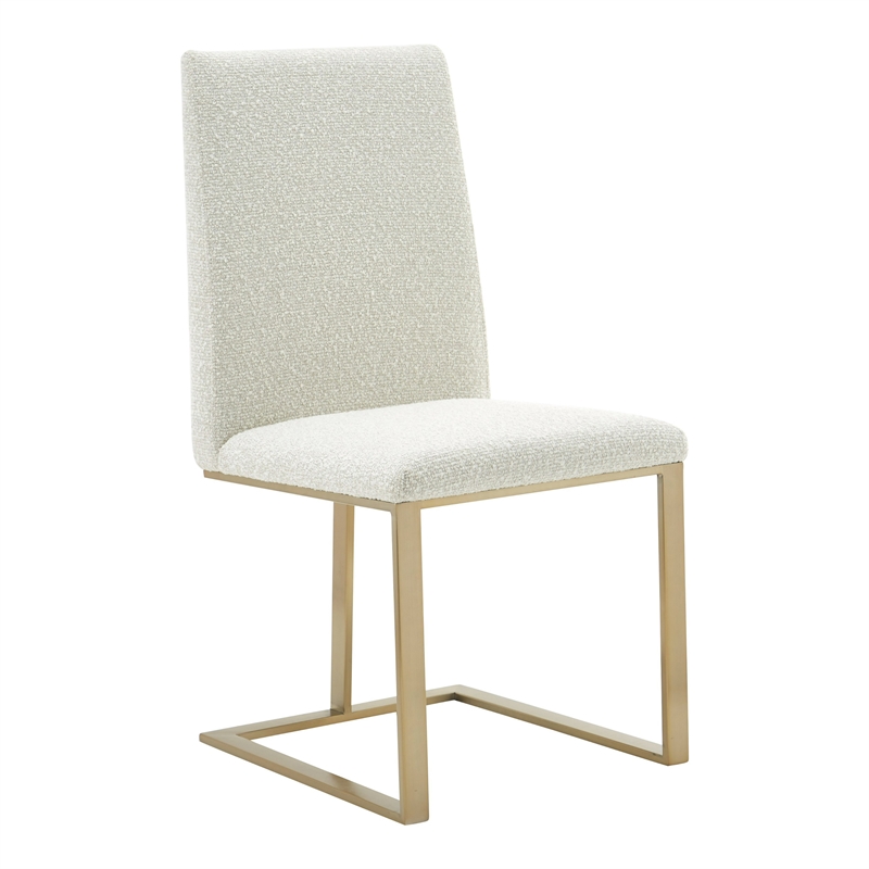 Pemberly Row Fabric Dining Chair with Antique Brass Legs in Off White