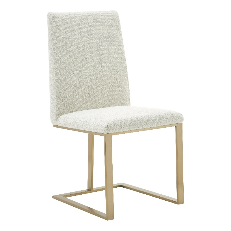 Pemberly Row Fabric Dining Chair with Antique Brass Legs in Off White