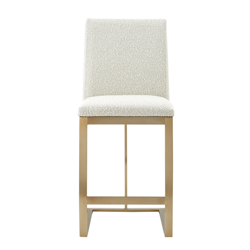 Pemberly Row Modern Fabric & Antique Brass Counter Chair in Off White