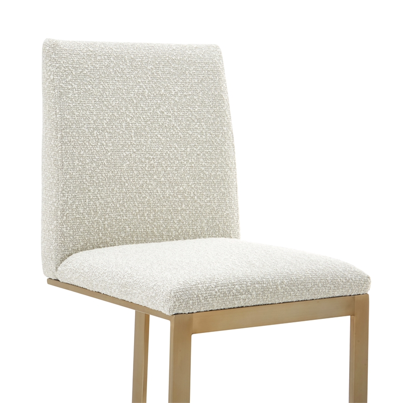 Pemberly Row Modern Fabric & Antique Brass Counter Chair in Off White
