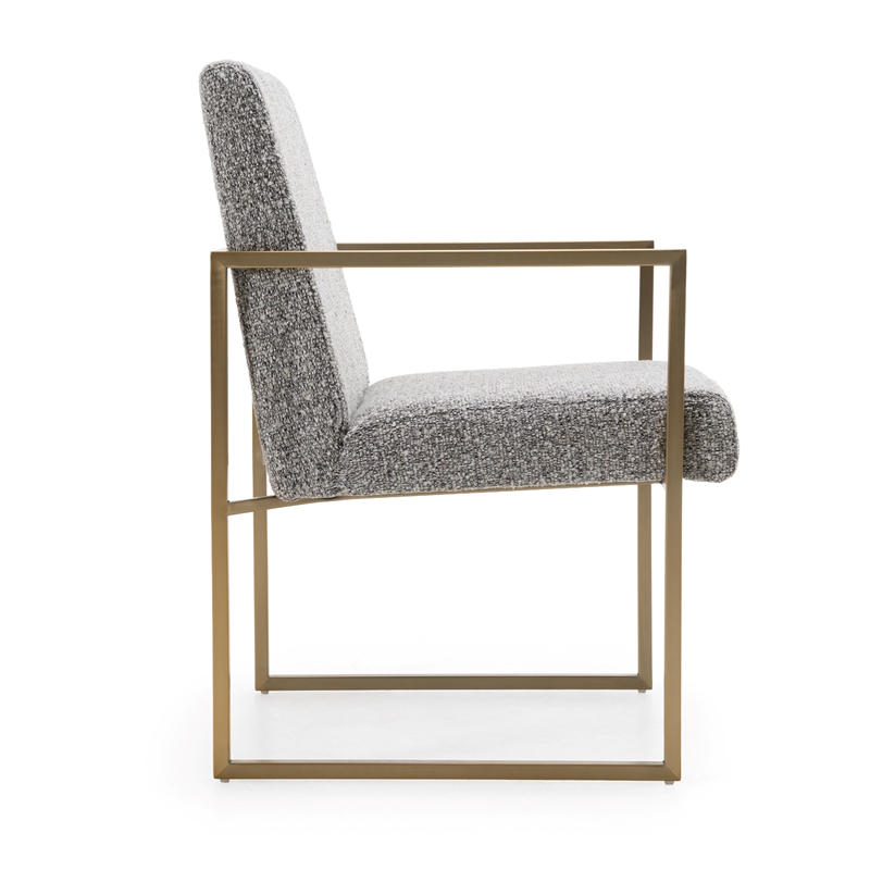 Pemberly Row Modern Fabric & Antique Brass Dining Chair in Grey
