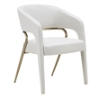 Pemberly Row Modern Fabric Dining Arm Chair in Off White & Antique Brass