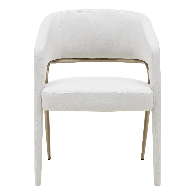 Pemberly Row Modern Fabric Dining Arm Chair in Off White & Antique Brass
