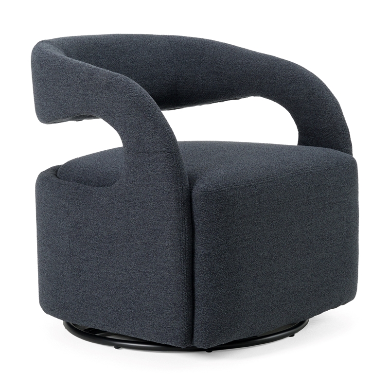 Pemberly Row Modern Fabric Swivel Accent Chair with Flared Arms in Charcoal