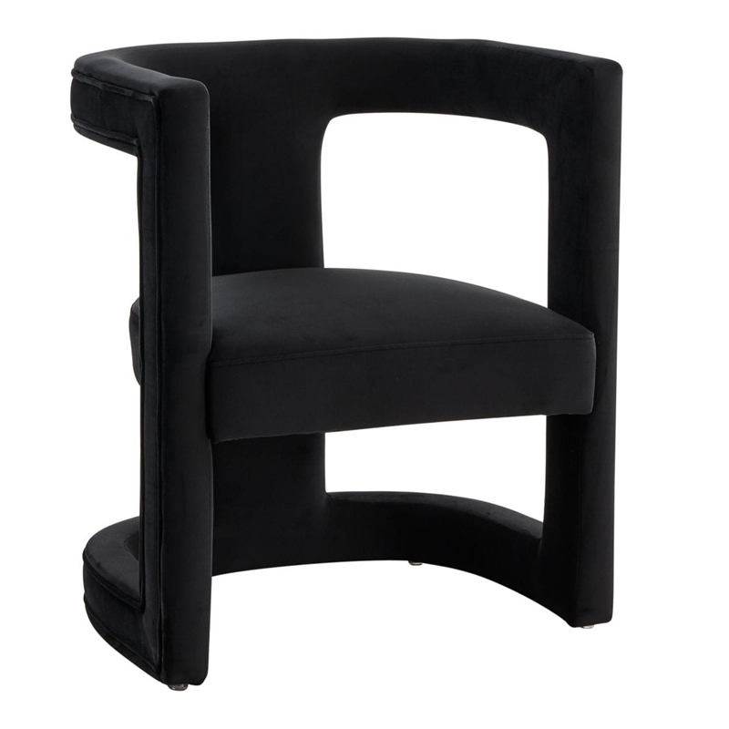 Pemberly Row Modern Velvet Accent Chair with Tuxedo Arms in Black