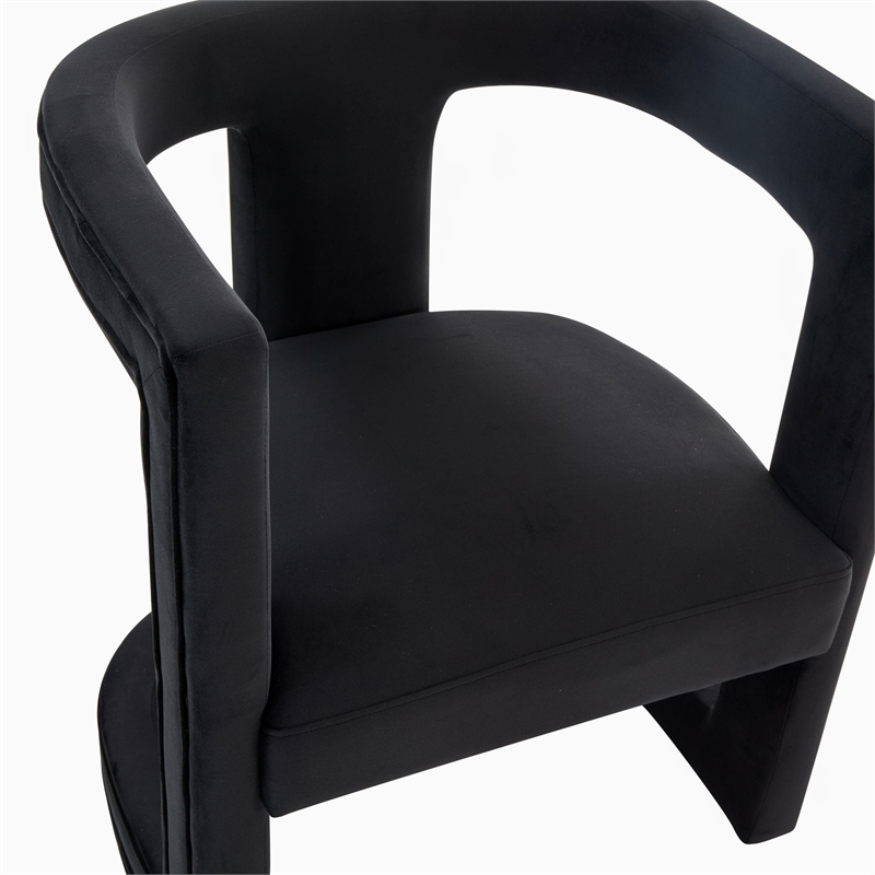 Pemberly Row Modern Velvet Accent Chair with Tuxedo Arms in Black