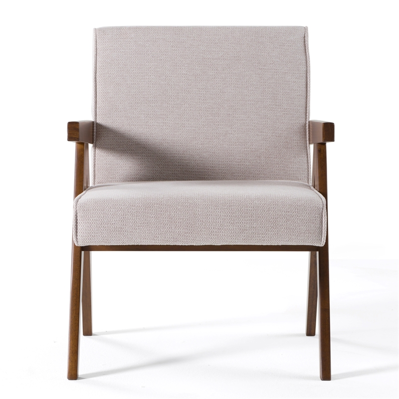 Pemberly Row Modern Fabric Accent Chair Set of 2 in Beige & Walnut