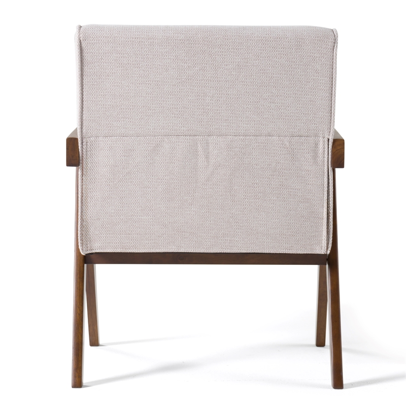 Pemberly Row Modern Fabric Accent Chair Set of 2 in Beige & Walnut