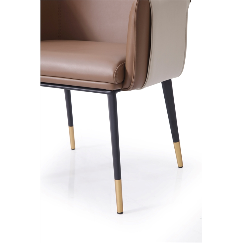 Pemberly Row Modern Vegan Leather Dining Chair in Brown & Beige