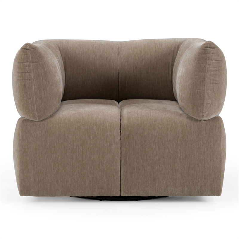 Pemberly Row Modern Upholstered Fabric Swivel Accent Chair in Taupe